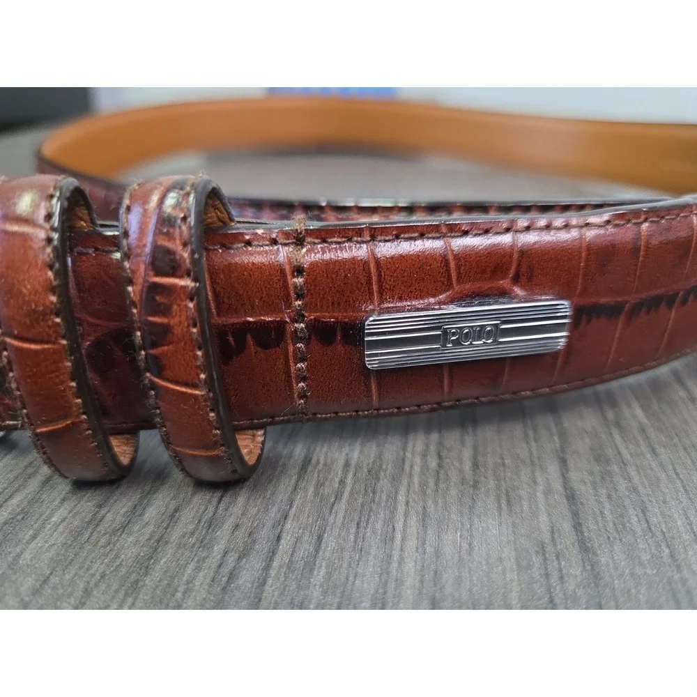 Polo Ralph Lauren Brown Alligator Crocodile Italian Leather Belt Size 32 80 Croc